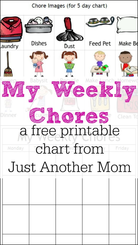 Download a free weekly chore chart printable pack from Just Another Mom.